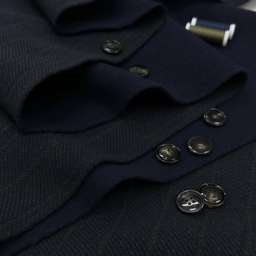 Пальтовая двусторонняя/темно-синий,сине-зеленый рубчик