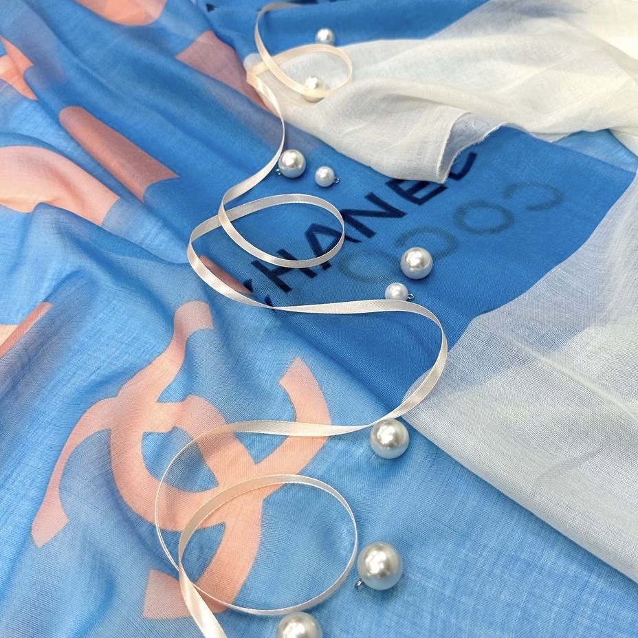 Палантин Шанель/голубой,лосось/полосы