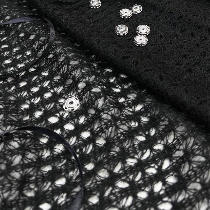 Ажурное трикотажоне полотно шерсть акрил ш 155 см. Черное