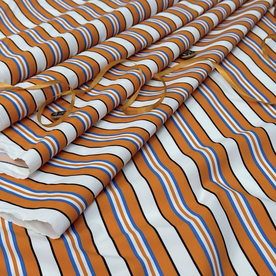 плащевая белые оранжевые голубые полосы ш. 153