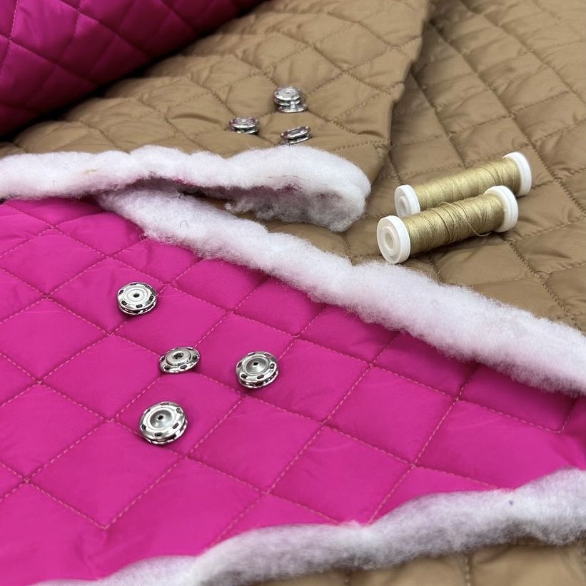 Курточная двухсторонняя стежка/песочный,ярко-розовый