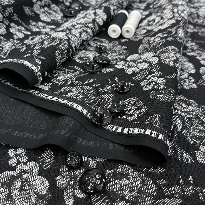 жаккард чёрный фон белые цветы хлопок полиэстер ш. 150