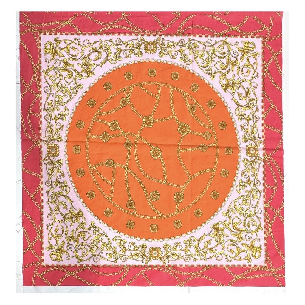 платочно-плательная Версаче коралл-оранж жёлтые цепи хлопок ш. 143